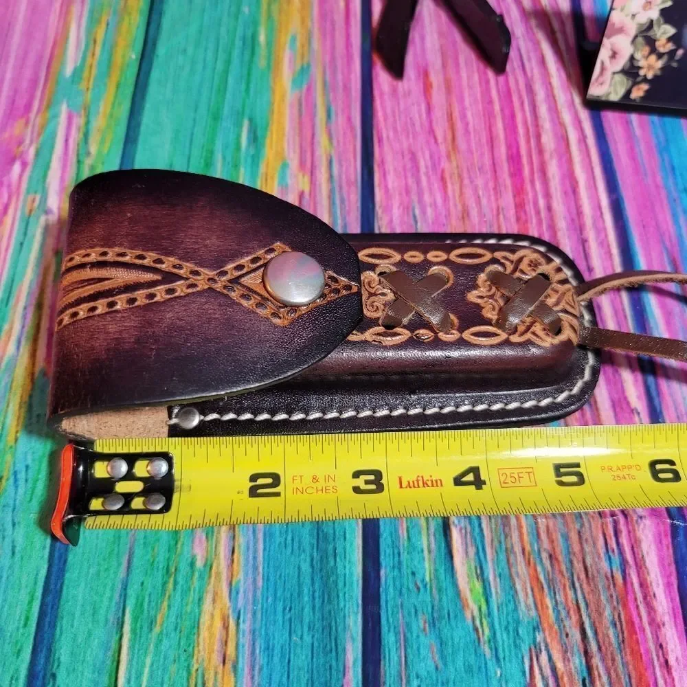 🔷️Vintage Oval Tooled Leather Belt Loop Knife Sheath or Case